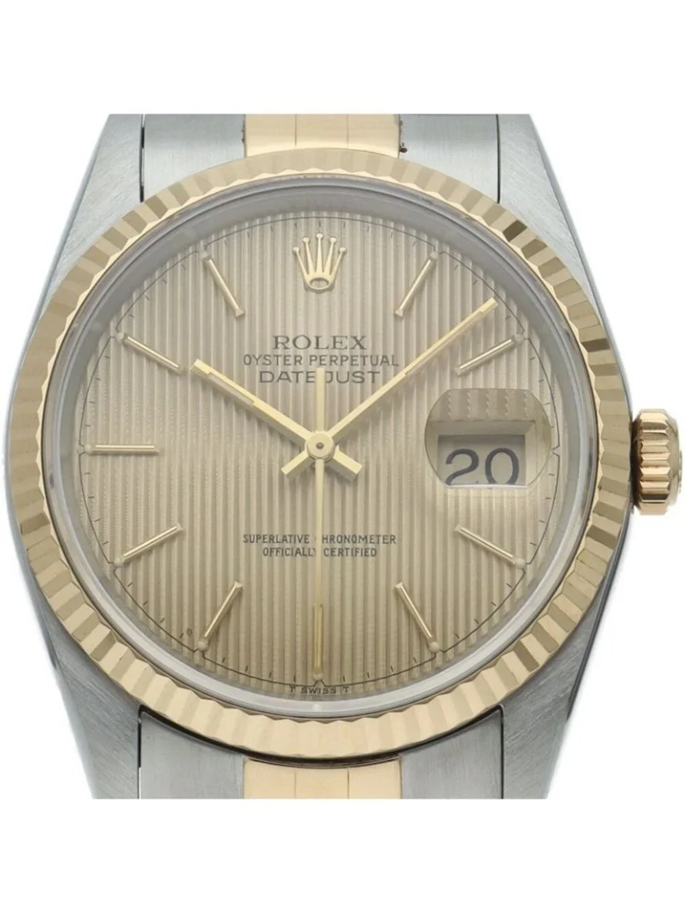 Rolex Datejust Watch Tapestry Dial Card 18K Yellow Gold SS Champagne